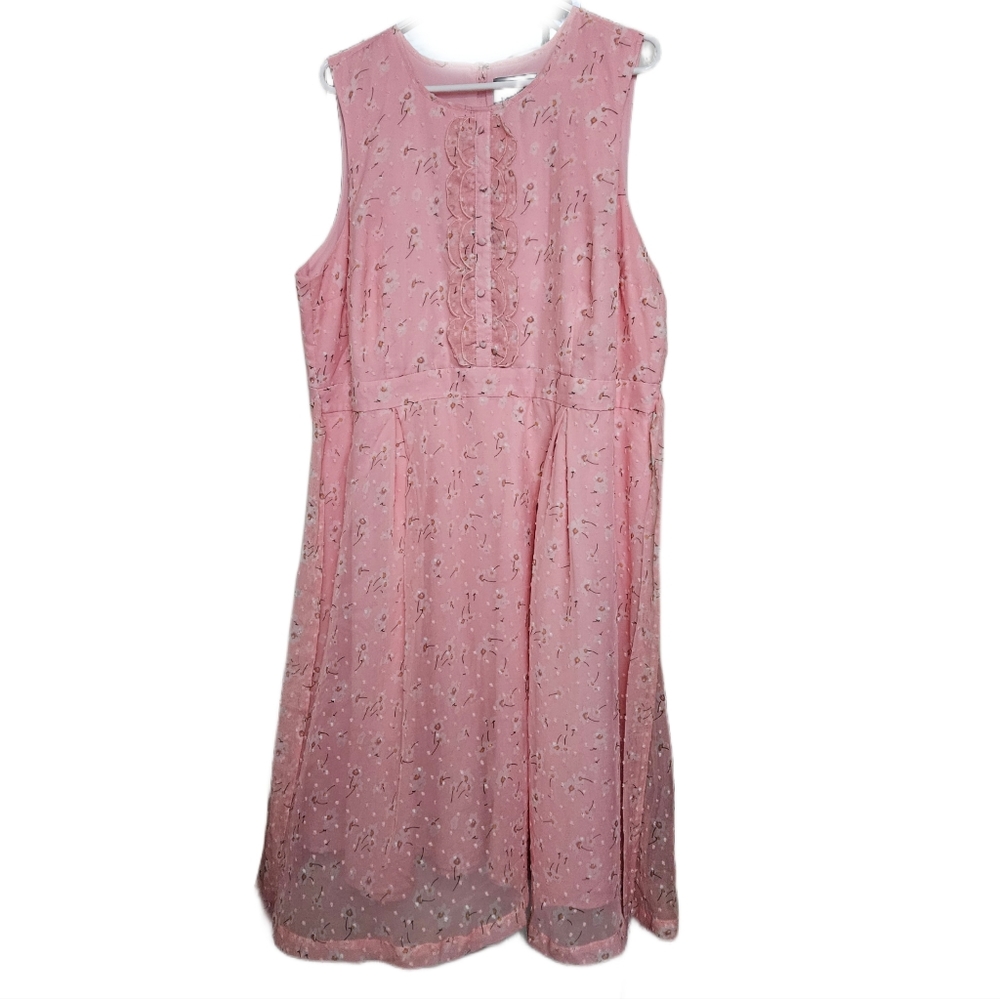 ModCloth swiss dot pink floral dress. 2x. EUC.
